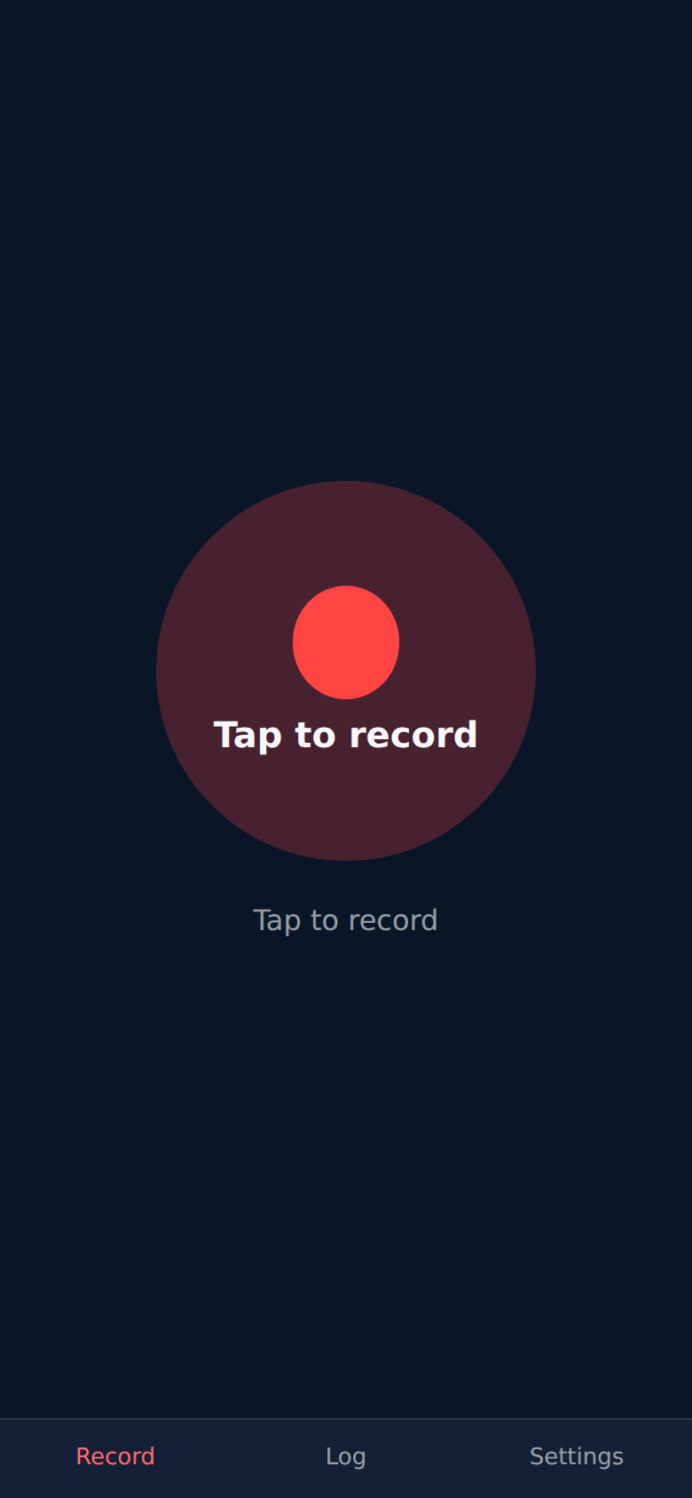 DeckBoss record screen showing large microphone button and recent entries list.